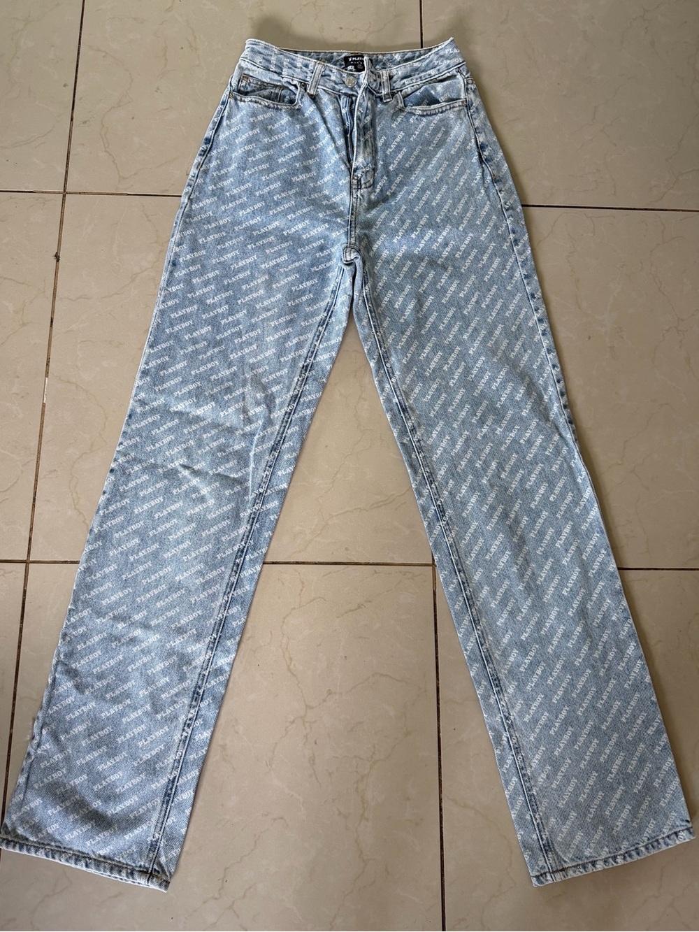 PLAYBOY Light Blue Logo-Print Straight Leg Jeans